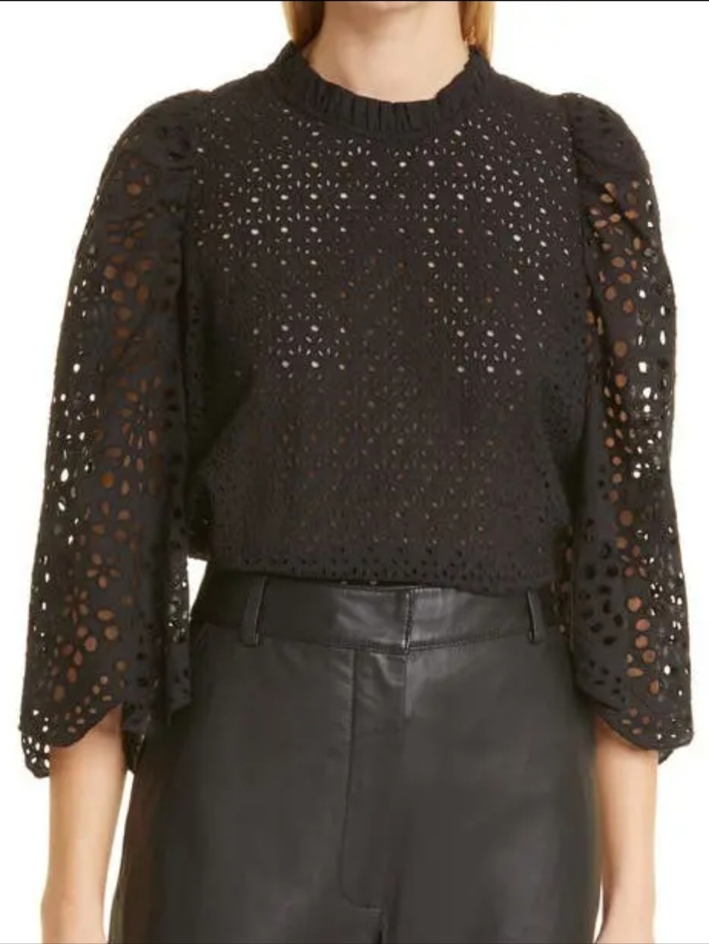 Munthe‎ Como Eyelet Organic Cotton Blouse In Black